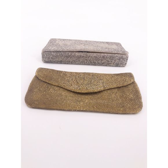 Gorgeous gold beaded evening clutch purse - Picture 2 of 8